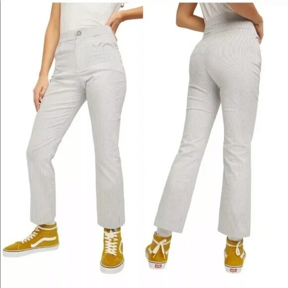Free People Pants Sz L Florence Crop Flare Blue White Striped NWT - Picture 4 of 14